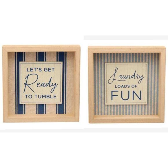 Laundry Room Decor 2 Square Signs Wall Countertop Ready to Tumble Loads of Fun - Picture 1 of 7